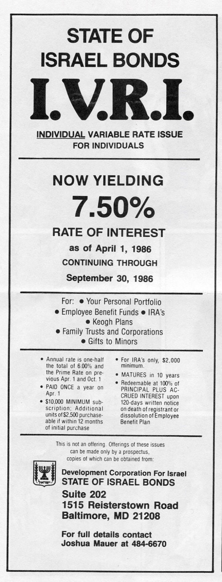 10-Israel Bonds ad May June 86